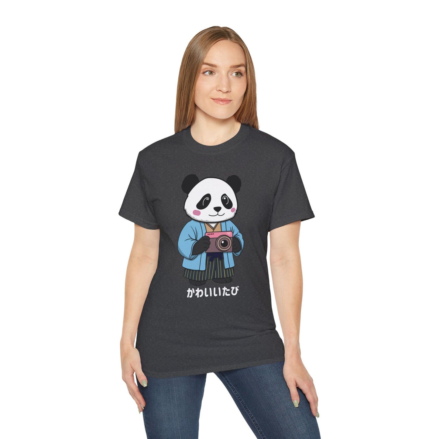 Kawaii Panda Photographer Unisex T-Shirt - Dark Color Tee