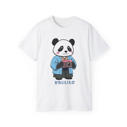 Kawaii Panda Photographer Unisex T-Shirt - Light Color Tee