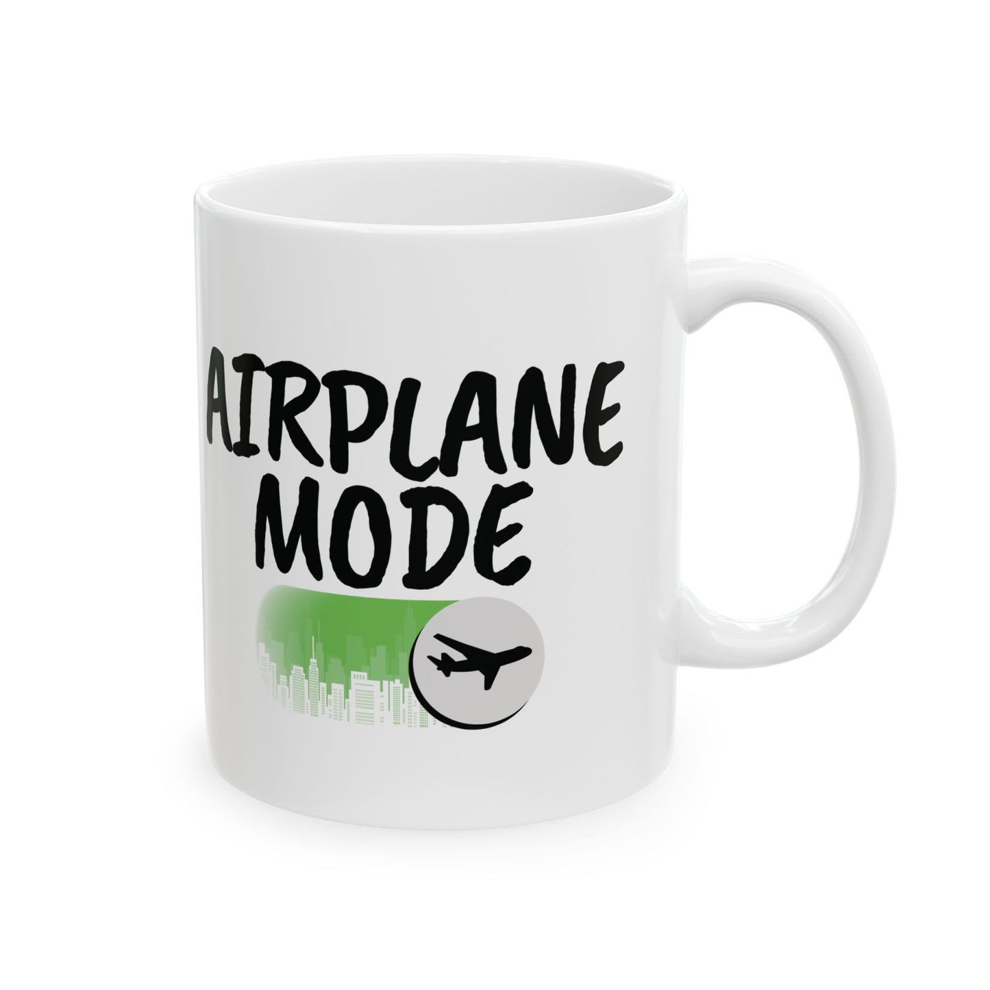 Airplane Mode Mug – Silhouette Skyline Design (White)