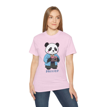 Kawaii Panda Photographer Unisex T-Shirt - Light Color Tee