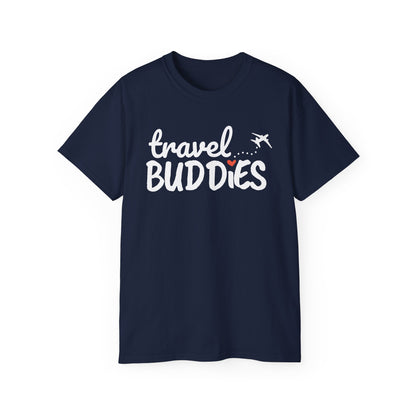 Travel Buddies T-Shirt – Dark Colored Unisex Tee with Heart Trail