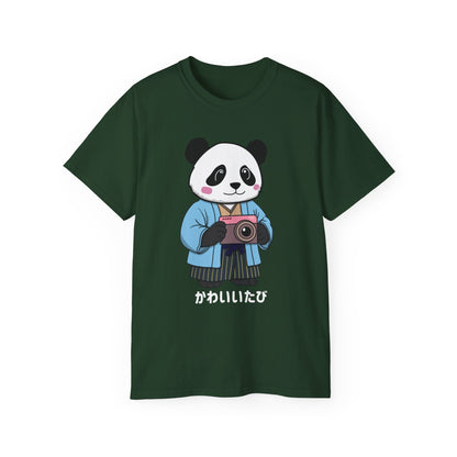 Kawaii Panda Photographer Unisex T-Shirt - Dark Color Tee