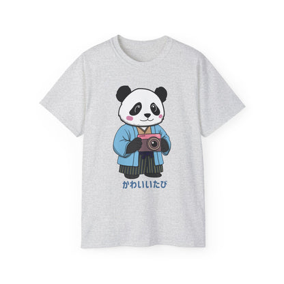 Kawaii Panda Photographer Unisex T-Shirt - Light Color Tee