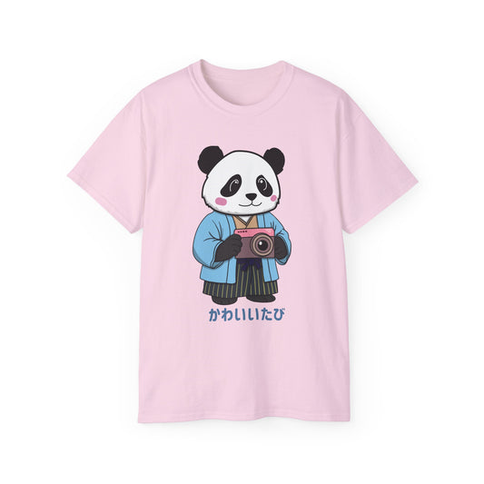 Kawaii Panda Photographer Unisex T-Shirt - Light Color Tee