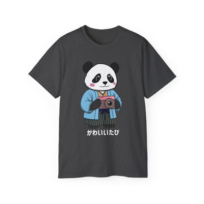 Kawaii Panda Photographer Unisex T-Shirt - Dark Color Tee