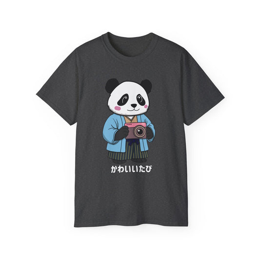 Kawaii Panda Photographer Unisex T-Shirt - Dark Color Tee