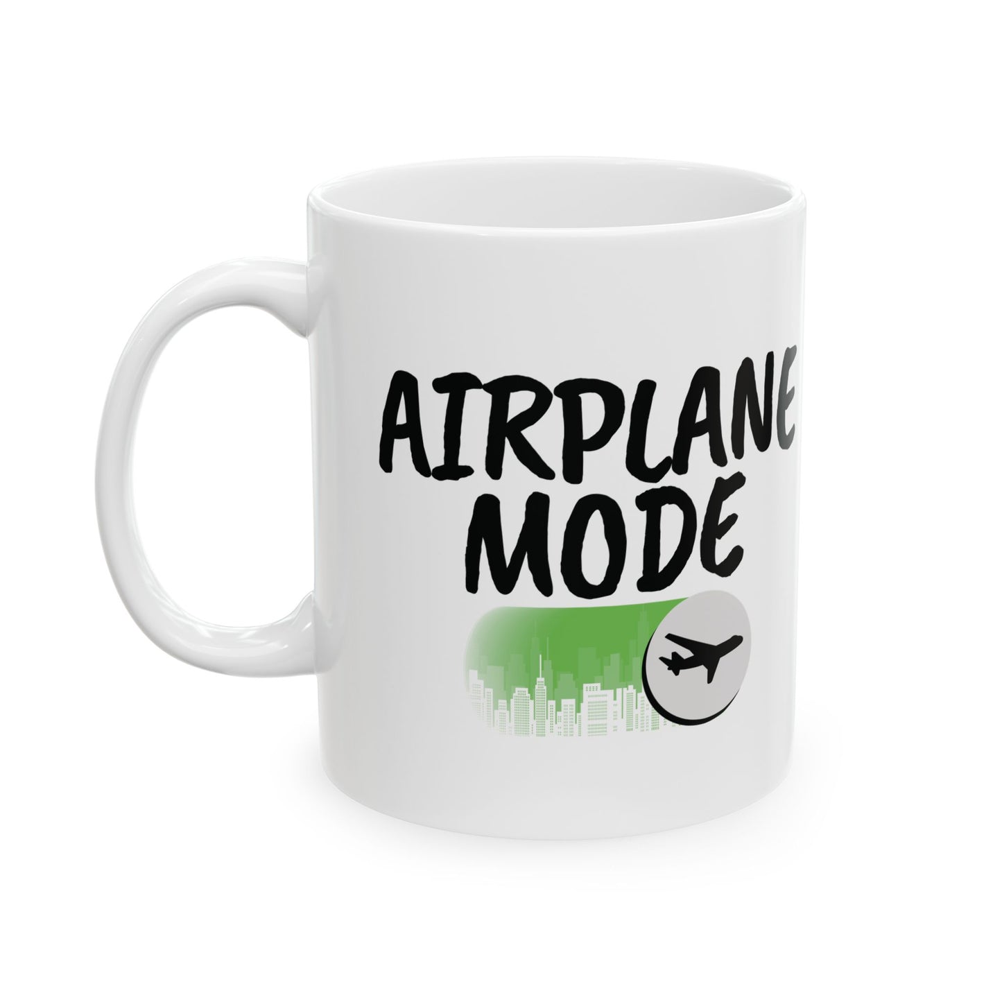 Airplane Mode Mug – Silhouette Skyline Design (White)