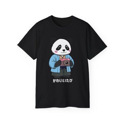 Kawaii Panda Photographer Unisex T-Shirt - Dark Color Tee