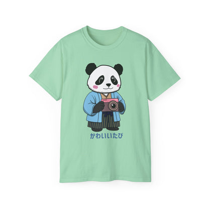 Kawaii Panda Photographer Unisex T-Shirt - Light Color Tee