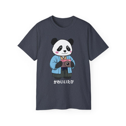 Kawaii Panda Photographer Unisex T-Shirt - Dark Color Tee