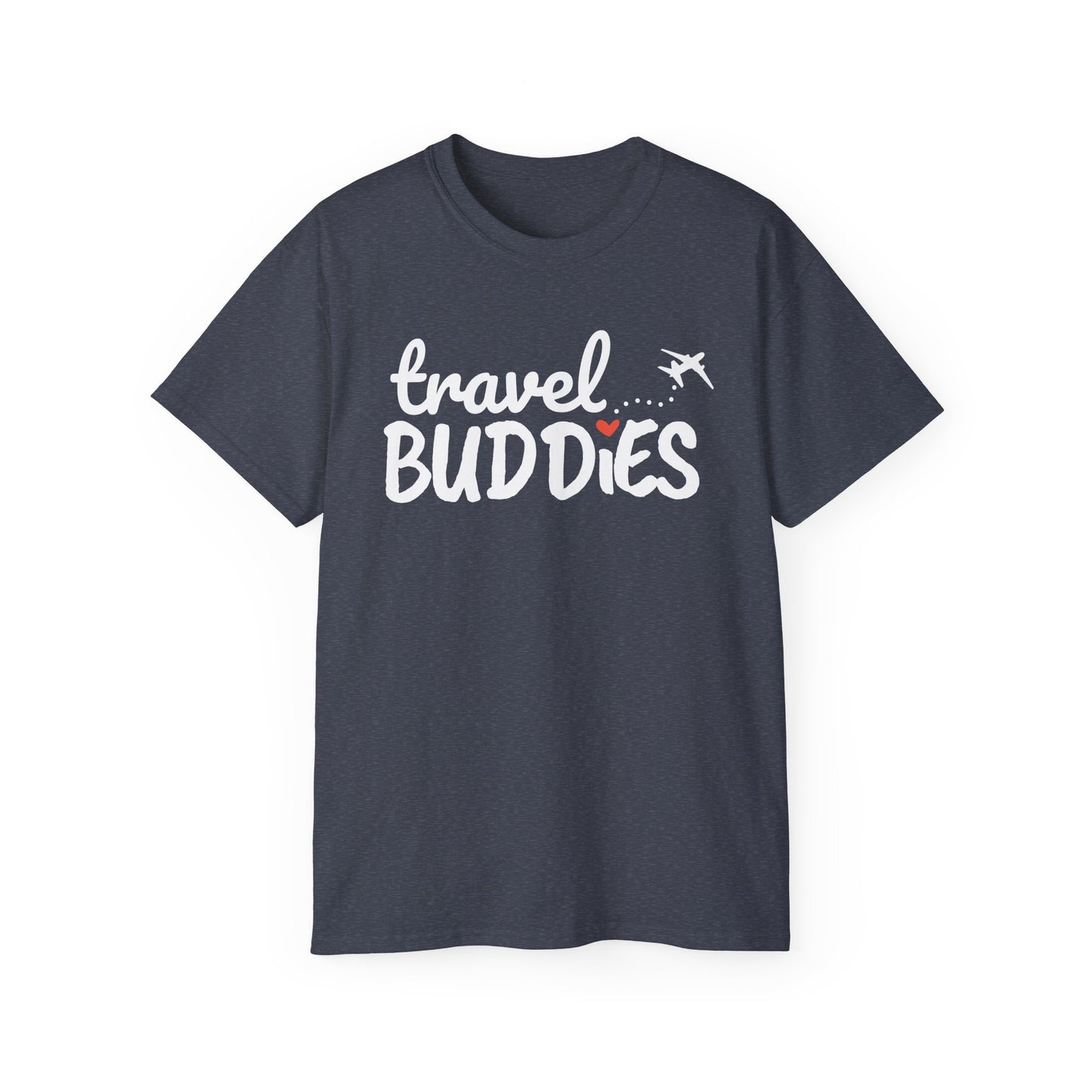 Travel Buddies T-Shirt – Dark Colored Unisex Tee with Heart Trail