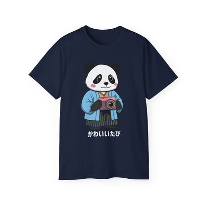 Kawaii Panda Photographer Unisex T-Shirt - Dark Color Tee