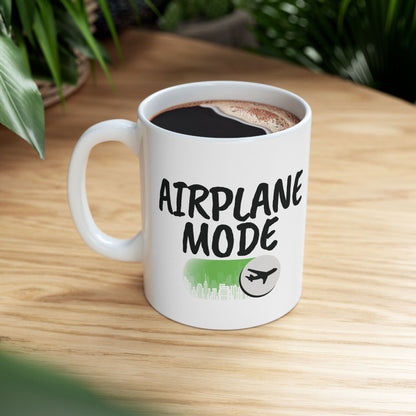 Airplane Mode Mug – Silhouette Skyline Design (White)