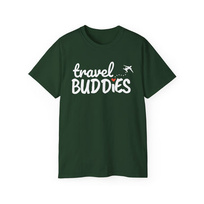Travel Buddies T-Shirt – Dark Colored Unisex Tee with Heart Trail