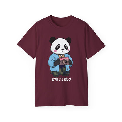 Kawaii Panda Photographer Unisex T-Shirt - Dark Color Tee