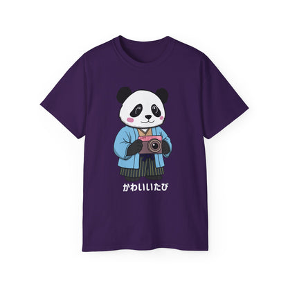Kawaii Panda Photographer Unisex T-Shirt - Dark Color Tee