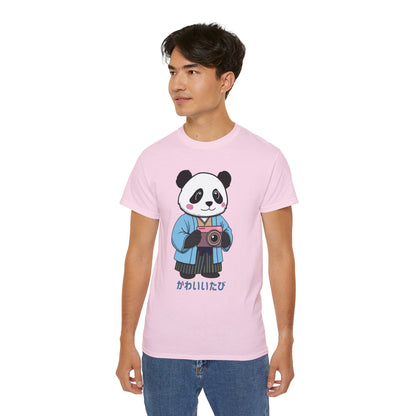 Kawaii Panda Photographer Unisex T-Shirt - Light Color Tee