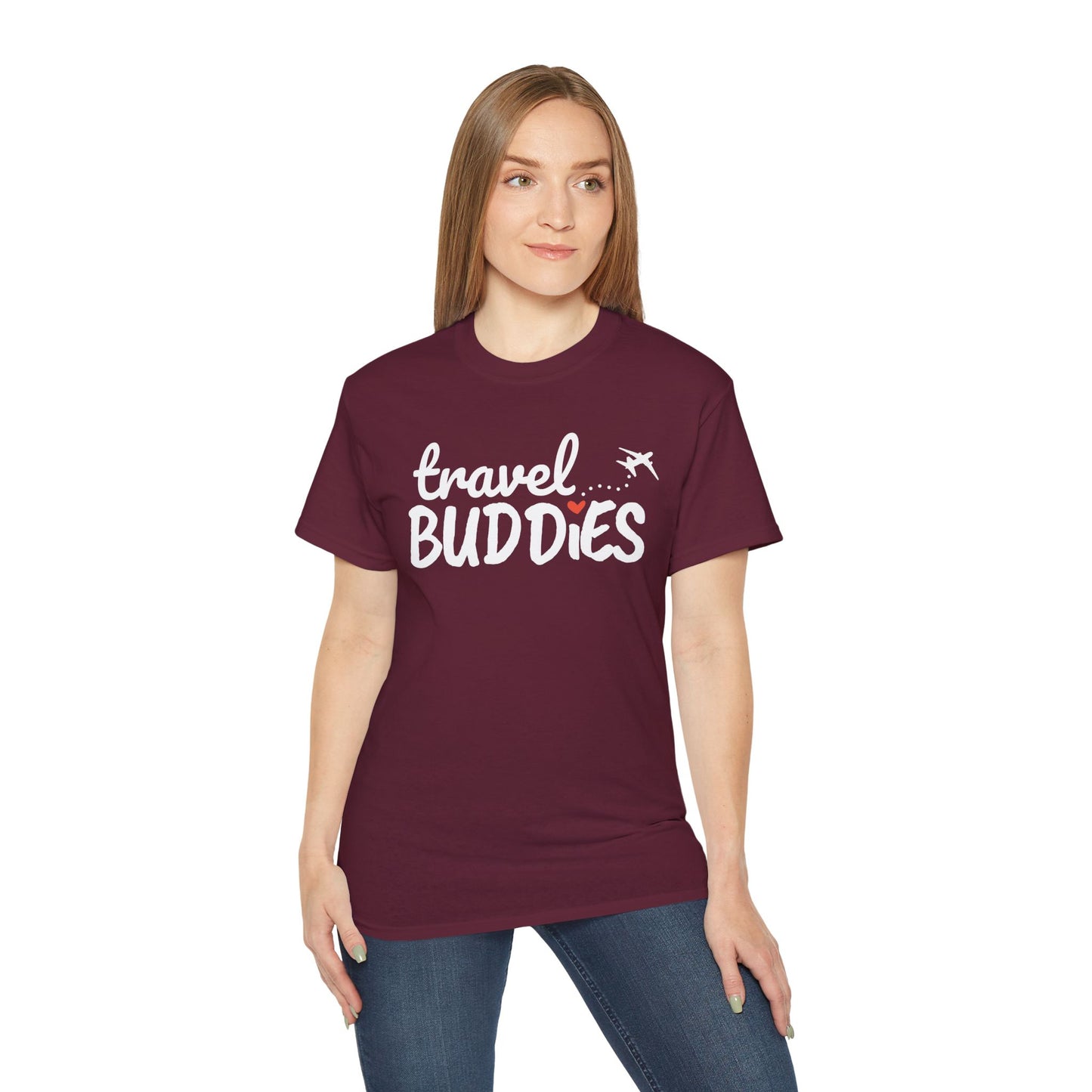Travel Buddies T-Shirt – Dark Colored Unisex Tee with Heart Trail