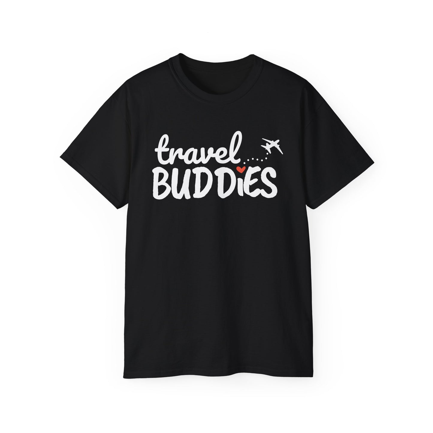 Travel Buddies T-Shirt – Dark Colored Unisex Tee with Heart Trail