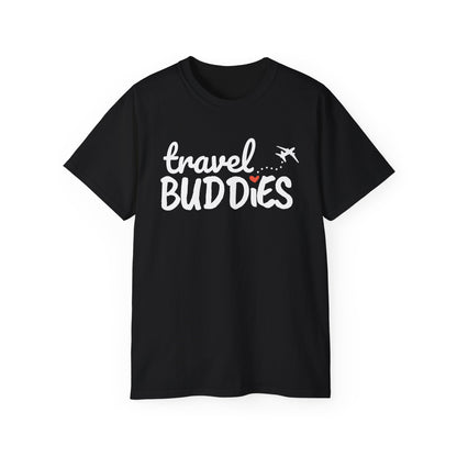 Travel Buddies T-Shirt – Dark Colored Unisex Tee with Heart Trail