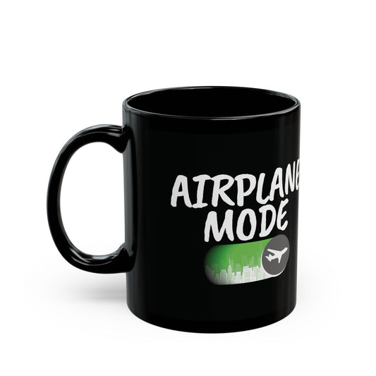 Airplane Mode Mug – Silhouette Skyline Design (Black)