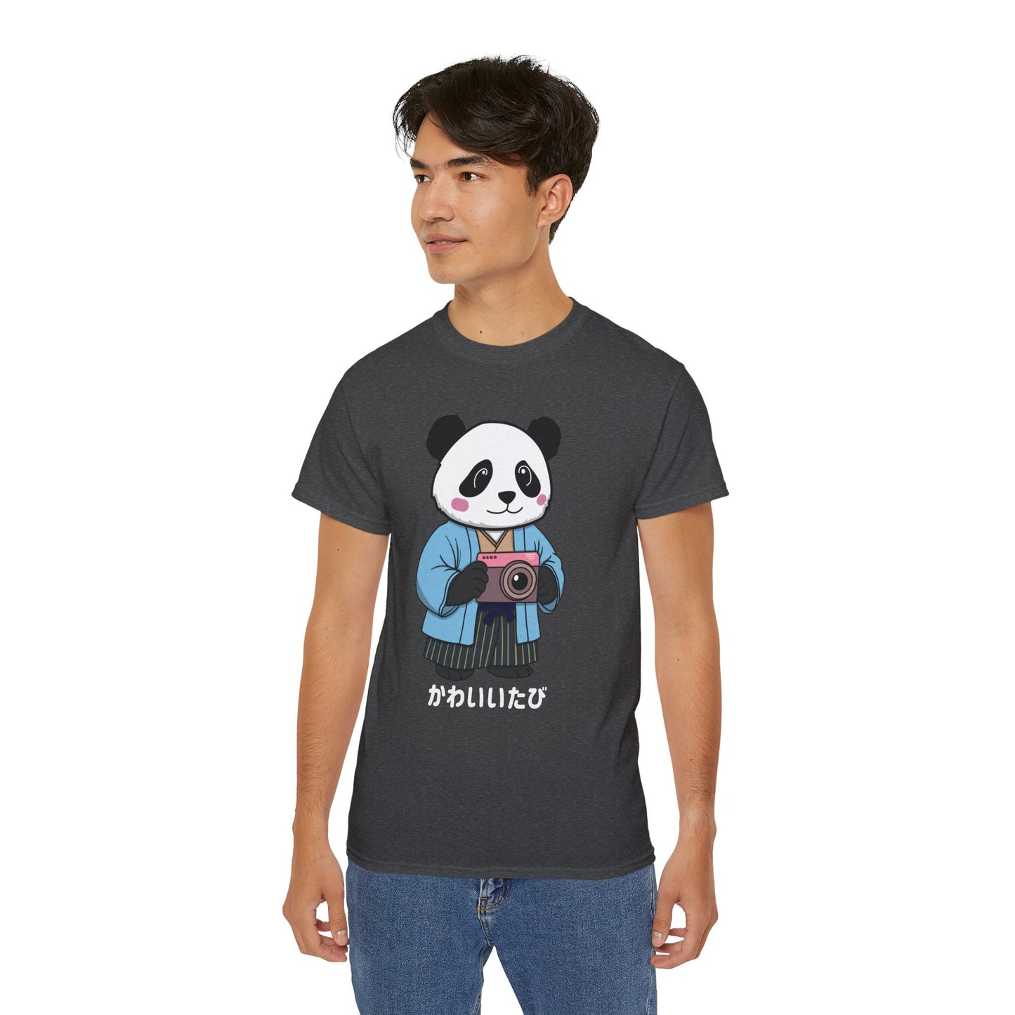 Kawaii Panda Photographer Unisex T-Shirt - Dark Color Tee