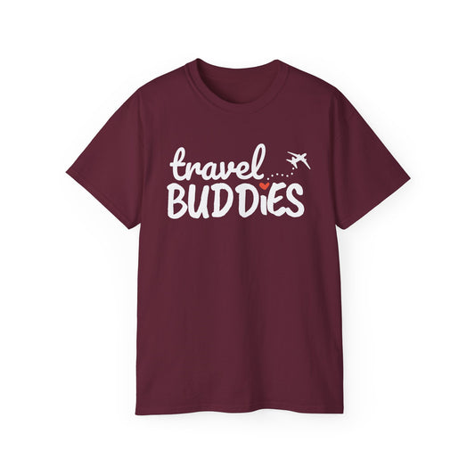 Travel Buddies T-Shirt – Dark Colored Unisex Tee with Heart Trail
